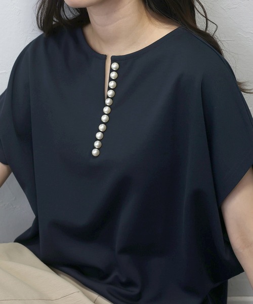 Aletta vita(アレッタビータ)の「ポンチラインパールコクーンプルオーバー(Tシャツ/カットソー・レディース・ネイビー/ブラック/オフホワイト・FREE)」の15枚目の写真