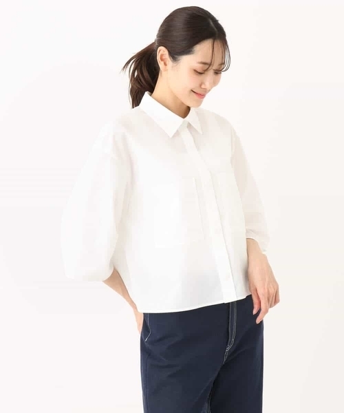 MK MICHEL  / エムケーミッシェルクラン コットンライククロップドシャツブラウス/洗える コットンライククロップドシャツブラウス/洗える(ブラウス