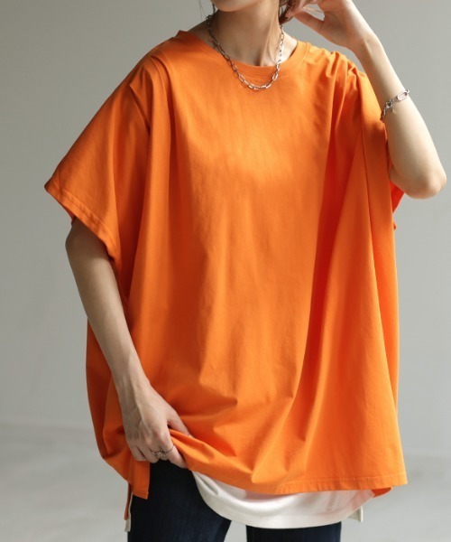 HUG.U（ハグユー）の「ひんやり。接触冷感 Tシャツ（Tシャツ/カットソー・レディース・アイボリー/オレンジ/ブラック/ホワイト/ライトブルー・FREE）」の5枚目の写真