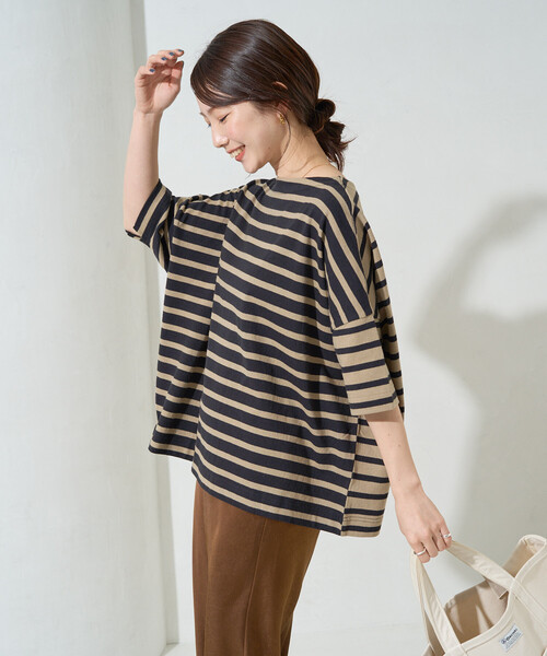 FREAK'S STORE(フリークスストア)の「限定展開 ボートネックバスクボーダー半袖Tシャツ(Tシャツ/カットソー・レディース・ベージュ/ブルー/グリーン/レッド/オフホワイト/その他3/その他1/イエロー/オレンジ/ネイビー・フリ-)」の10枚目の写真