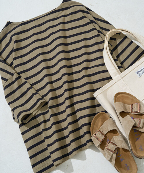 FREAK'S STORE(フリークスストア)の「限定展開 ボートネックバスクボーダー半袖Tシャツ(Tシャツ/カットソー・レディース・ベージュ/ブルー/グリーン/レッド/オフホワイト/その他3/その他1/イエロー/オレンジ/ネイビー・フリ-)」の2枚目の写真