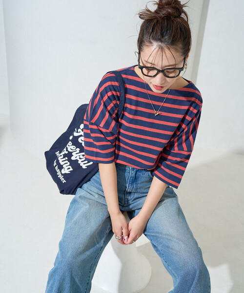 FREAK'S STORE(フリークスストア)の「限定展開 ボートネックバスクボーダー半袖Tシャツ(Tシャツ/カットソー・レディース・ベージュ/ブルー/グリーン/レッド/オフホワイト/その他3/その他1/イエロー/オレンジ/ネイビー・フリ-)」の7枚目の写真