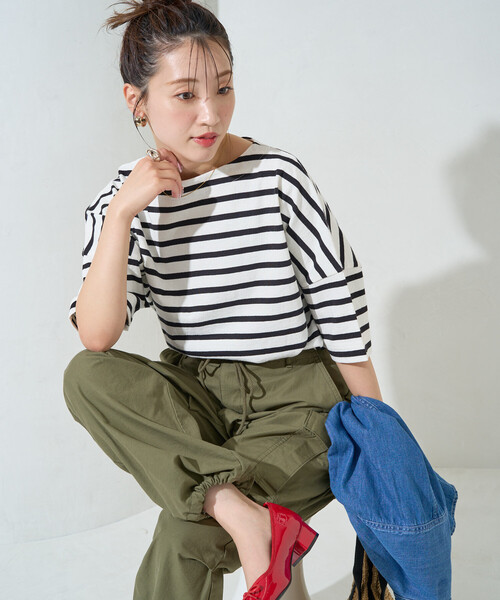 FREAK'S STORE(フリークスストア)の「限定展開 ボートネックバスクボーダー半袖Tシャツ(Tシャツ/カットソー・レディース・ベージュ/ブルー/グリーン/レッド/オフホワイト/その他3/その他1/イエロー/オレンジ/ネイビー・フリ-)」の14枚目の写真