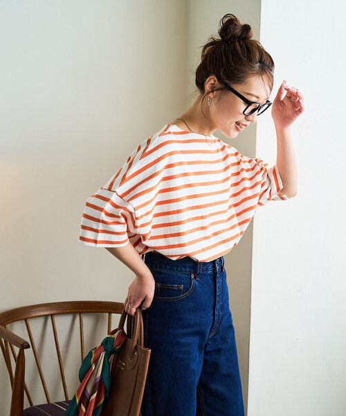 FREAK'S STORE(フリークスストア)の「限定展開 ボートネックバスクボーダー半袖Tシャツ(Tシャツ/カットソー・レディース・ベージュ/ブルー/グリーン/レッド/オフホワイト/その他3/その他1/イエロー/オレンジ/ネイビー・フリ-)」の18枚目の写真