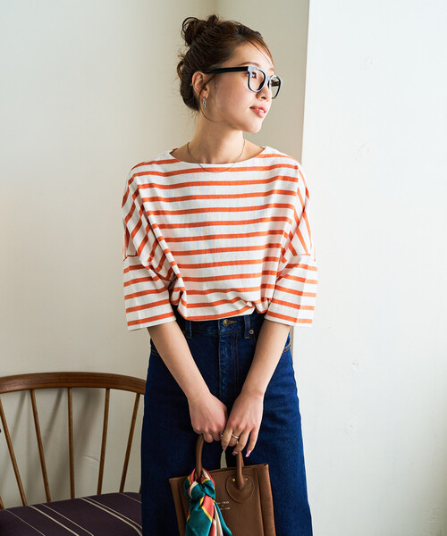 FREAK'S STORE(フリークスストア)の「限定展開 ボートネックバスクボーダー半袖Tシャツ(Tシャツ/カットソー・レディース・ベージュ/ブルー/グリーン/レッド/オフホワイト/その他3/その他1/イエロー/オレンジ/ネイビー・フリ-)」の21枚目の写真