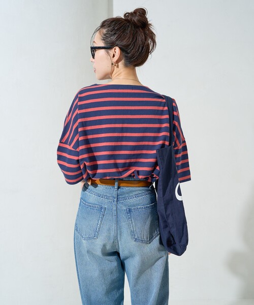 セール】限定展開 ボートネックバスクボーダー半袖Tシャツ（T