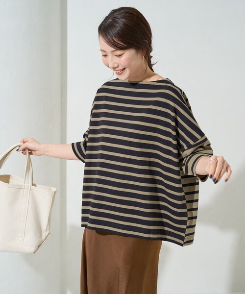 セール】限定展開 ボートネックバスクボーダー半袖Tシャツ（T