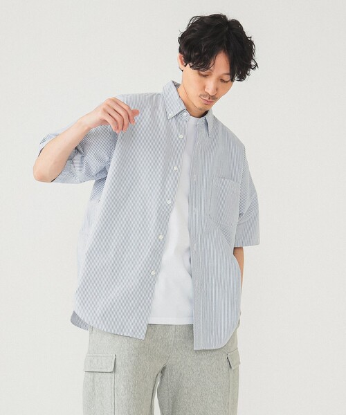 セール】ワイドフィット 5分袖 ボタンダウンシャツ（シャツ