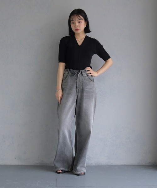 cheriella(シェリエラ)の「【cheriella】 ベーシックサマーニット1(Tシャツ/カットソー・レディース・チャコールグレー/アイボリー/ブラック/ブルーグリーン/ブラウン・M)」の13枚目の写真