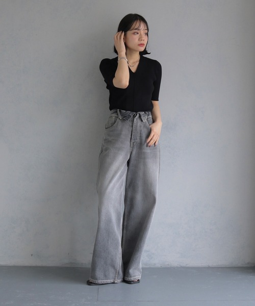cheriella(シェリエラ)の「【cheriella】 ベーシックサマーニット1(Tシャツ/カットソー・レディース・チャコールグレー/アイボリー/ブラック/ブルーグリーン/ブラウン・M)」の14枚目の写真