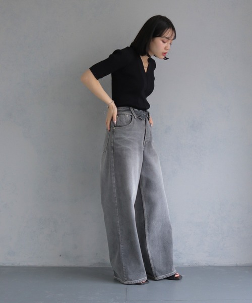 cheriella(シェリエラ)の「【cheriella】 ベーシックサマーニット1(Tシャツ/カットソー・レディース・チャコールグレー/アイボリー/ブラック/ブルーグリーン/ブラウン・M)」の15枚目の写真