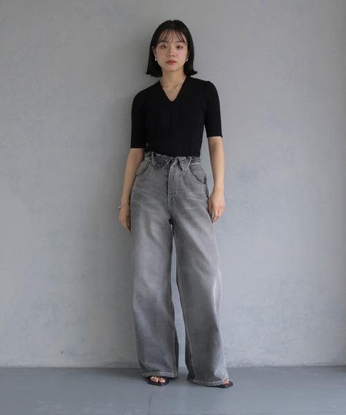 cheriella(シェリエラ)の「【cheriella】 ベーシックサマーニット1(Tシャツ/カットソー・レディース・チャコールグレー/アイボリー/ブラック/ブルーグリーン/ブラウン・M)」の11枚目の写真