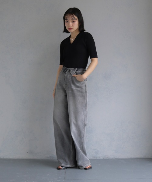cheriella(シェリエラ)の「【cheriella】 ベーシックサマーニット1(Tシャツ/カットソー・レディース・チャコールグレー/アイボリー/ブラック/ブルーグリーン/ブラウン・M)」の12枚目の写真