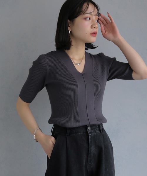 cheriella(シェリエラ)の「【cheriella】 ベーシックサマーニット1(Tシャツ/カットソー・レディース・チャコールグレー/アイボリー/ブラック/ブルーグリーン/ブラウン・M)」の20枚目の写真