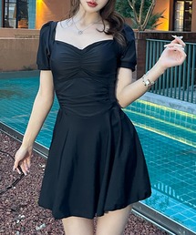 TeddyShop（テディショップ）の「レディース水着 半袖ウエスト切替ギャザーフレアワンピ風オールインワン水着 [大きいサイズ有]（水着・レディース）」