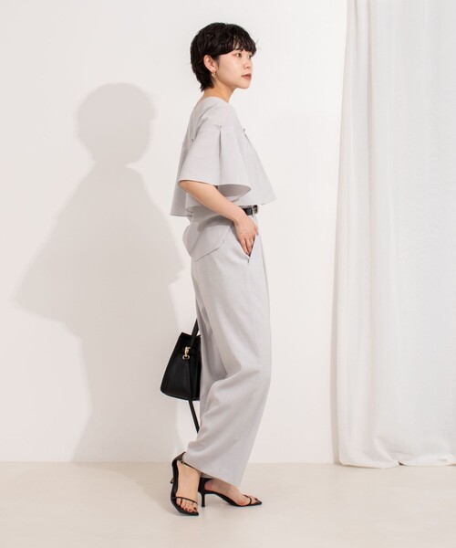 NOLLEY’S（ノーリーズ）の「《セットアップ対応》麻調フレアスリーブブラウス（シャツ/ブラウス・レディース・キナリ/ネイビー/ライトグレー・36/38）」の6枚目の写真