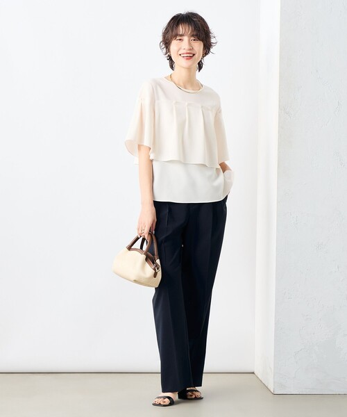 NOLLEY’S（ノーリーズ）の「《セットアップ対応》麻調フレアスリーブブラウス（シャツ/ブラウス・レディース・キナリ/ネイビー/ライトグレー・36/38）」の10枚目の写真