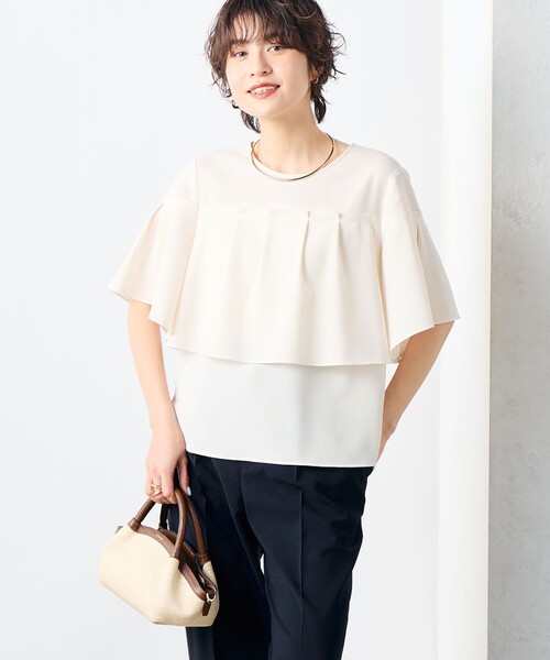 NOLLEY’S（ノーリーズ）の「《セットアップ対応》麻調フレアスリーブブラウス（シャツ/ブラウス・レディース・キナリ/ネイビー/ライトグレー・36/38）」の14枚目の写真