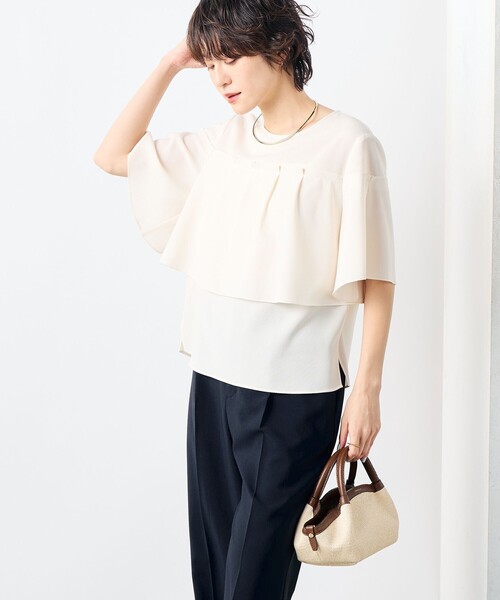 NOLLEY’S（ノーリーズ）の「《セットアップ対応》麻調フレアスリーブブラウス（シャツ/ブラウス・レディース・キナリ/ネイビー/ライトグレー・36/38）」の15枚目の写真