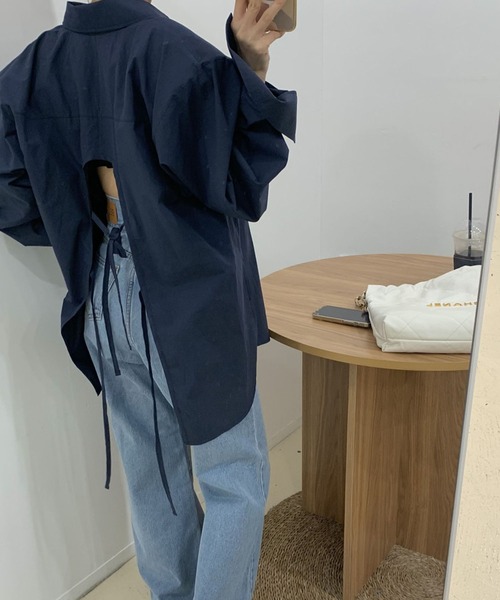 meJane（ミージェーン）の「バックオープンリボン 長袖シャツ（シャツ/ブラウス・レディース・ネイビー/ホワイト・FREE）」の15枚目の写真