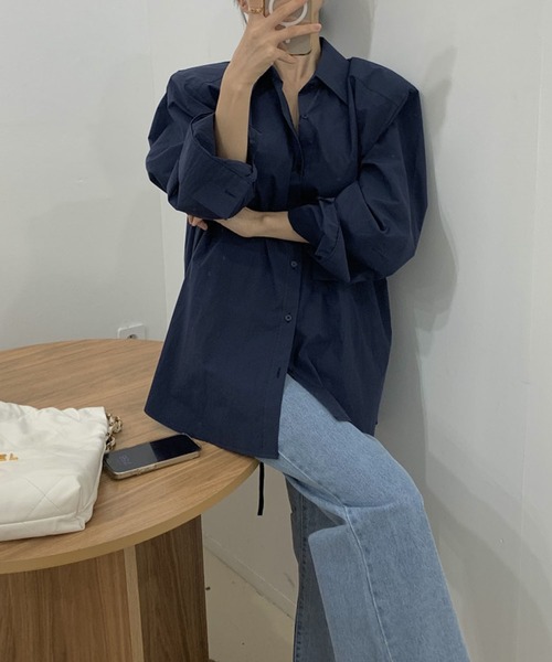 meJane（ミージェーン）の「バックオープンリボン 長袖シャツ（シャツ/ブラウス・レディース・ネイビー/ホワイト・FREE）」の7枚目の写真