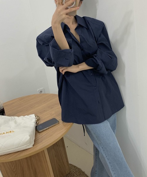 meJane（ミージェーン）の「バックオープンリボン 長袖シャツ（シャツ/ブラウス・レディース・ネイビー/ホワイト・FREE）」の8枚目の写真