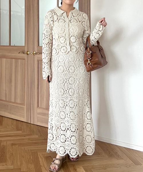 mysty woman（ミスティウーマン）の「クロシェシャツカーデ  493904（カーディガン/ボレロ・レディース・ブラック/アイボリー・FREE）」の15枚目の写真