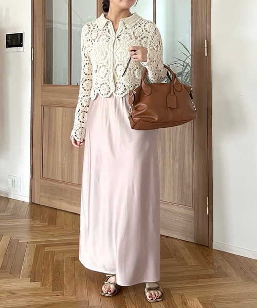 mysty woman（ミスティウーマン）の「クロシェシャツカーデ  493904（カーディガン/ボレロ・レディース・ブラック/アイボリー・FREE）」の16枚目の写真