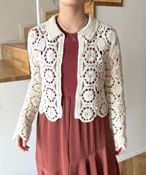 mysty woman（ミスティウーマン）の「クロシェシャツカーデ  493904（カーディガン/ボレロ・レディース・ブラック/アイボリー・FREE）」の17枚目の写真