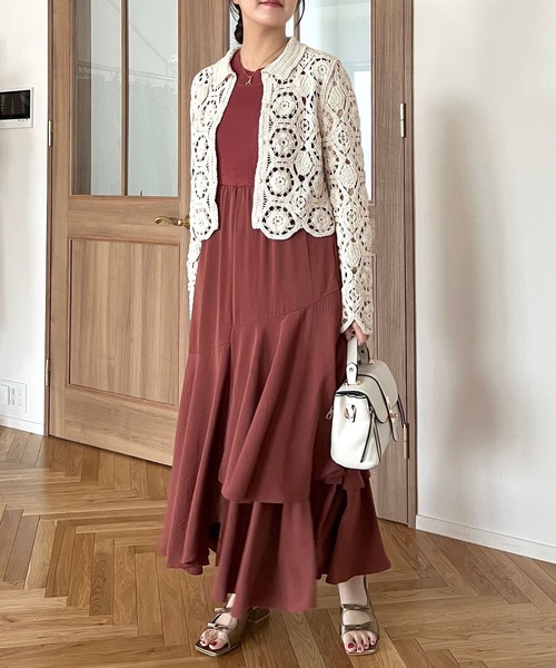 mysty woman（ミスティウーマン）の「クロシェシャツカーデ  493904（カーディガン/ボレロ・レディース・ブラック/アイボリー・FREE）」の18枚目の写真