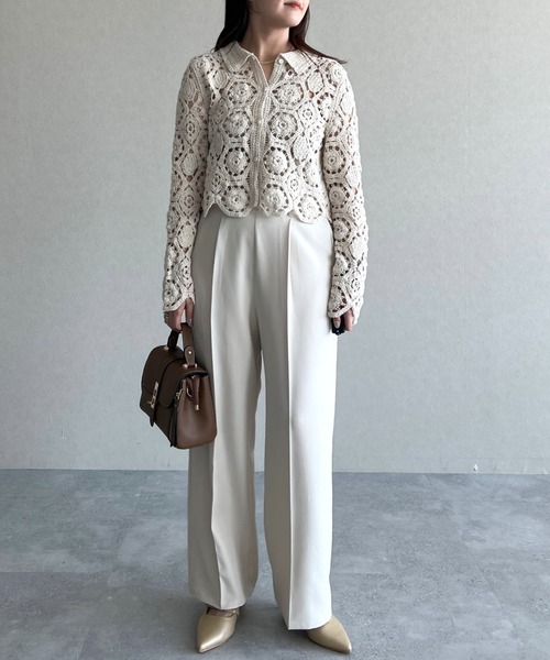 mysty woman（ミスティウーマン）の「クロシェシャツカーデ  493904（カーディガン/ボレロ・レディース・ブラック/アイボリー・FREE）」の14枚目の写真