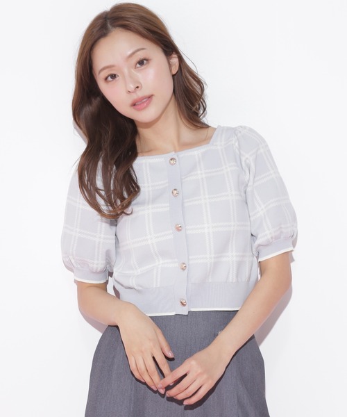 JILL by JILL STUART(ジルバイジルスチュアート)の「◇チェックジャガード 短丈カーデトップス(ニット/セーター・レディース・ブラック/ホワイト/グレー・FREE)」の3枚目の写真