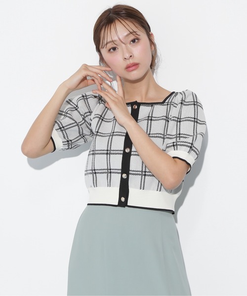 JILL by JILL STUART(ジルバイジルスチュアート)の「◇チェックジャガード 短丈カーデトップス(ニット/セーター・レディース・ブラック/ホワイト/グレー・FREE)」の4枚目の写真