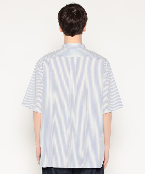 MEN'S COTTON LINEN SHORT SLEEVE BAND COLLAR SHIRT STRIPE