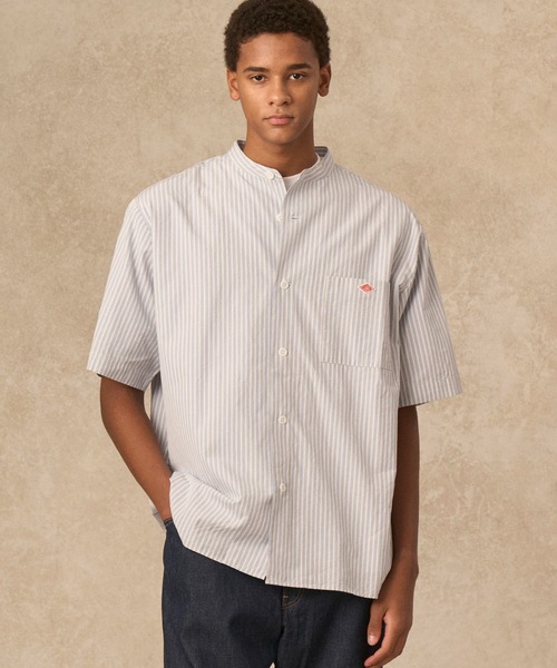 DANTON 半袖シャツ サイズ36 ライトグレー WOMEN'S OXFORD ROUND COLLAR SHORT SLEEVE PULLOVER SHIRT