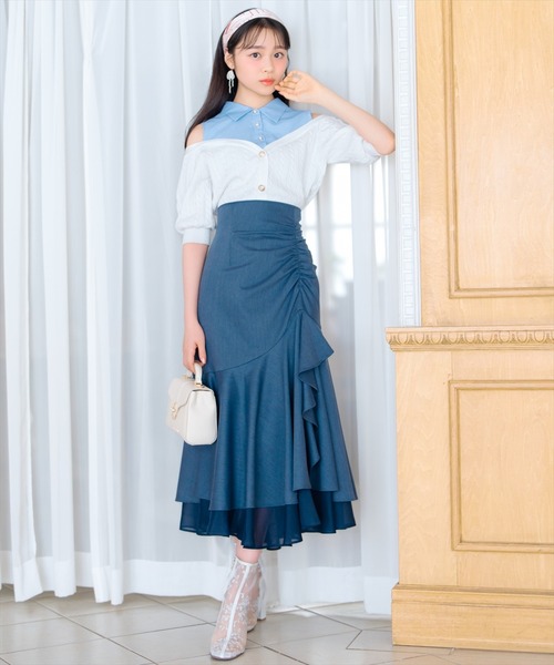 WILLSELECTION（ウィルセレクション）の「シアーヘムギャザーマーメイドスカート（スカート・レディース・ラベンダー/ネイビー/ピンク/ブラック・FREE）」の14枚目の写真