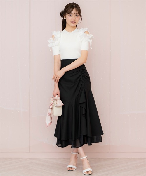 WILLSELECTION（ウィルセレクション）の「シアーヘムギャザーマーメイドスカート（スカート・レディース・ラベンダー/ネイビー/ピンク/ブラック・FREE）」の6枚目の写真