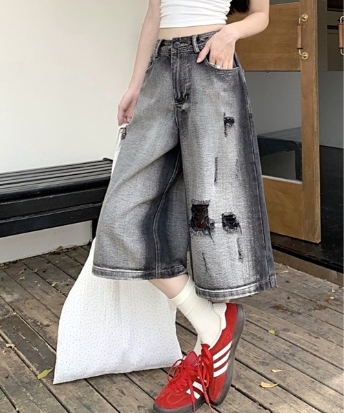 CANVAS+(キャンバスプラス)の「【CANVAS+】ダメージルーズストリートハーフパンツ(デニムパンツ・レディース・ブラック・LL/L/M/S)」の14枚目の写真
