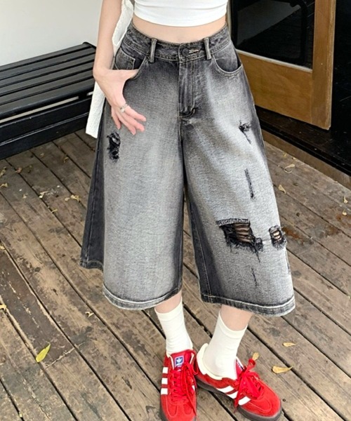 CANVAS+(キャンバスプラス)の「【CANVAS+】ダメージルーズストリートハーフパンツ(デニムパンツ・レディース・ブラック・LL/L/M/S)」の19枚目の写真