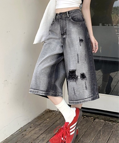 CANVAS+(キャンバスプラス)の「【CANVAS+】ダメージルーズストリートハーフパンツ(デニムパンツ・レディース・ブラック・LL/L/M/S)」の20枚目の写真