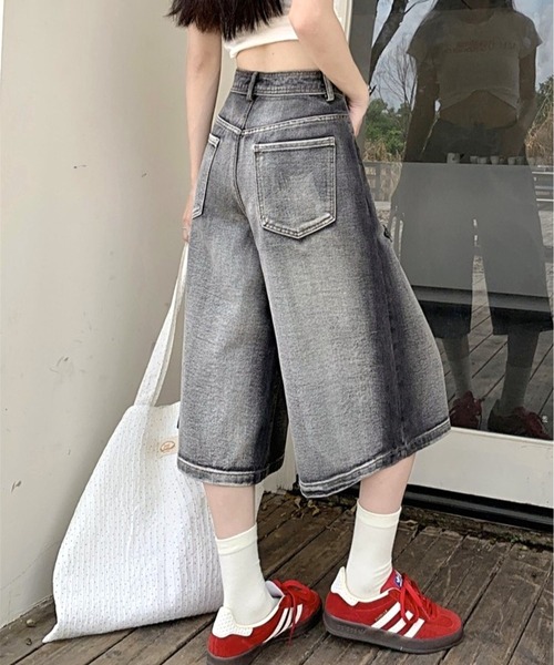 CANVAS+(キャンバスプラス)の「【CANVAS+】ダメージルーズストリートハーフパンツ(デニムパンツ・レディース・ブラック・LL/L/M/S)」の6枚目の写真