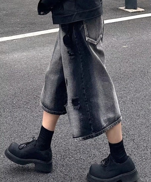 CANVAS+(キャンバスプラス)の「【CANVAS+】ダメージルーズストリートハーフパンツ(デニムパンツ・レディース・ブラック・LL/L/M/S)」の18枚目の写真