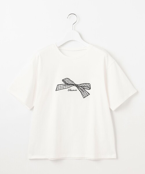 Feroux(フェルゥ)の「【洗える】リボン刺繍 Tシャツ(Tシャツ/カットソー・レディース・ホワイト系/ブラック系・F)」の7枚目の写真