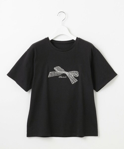 Feroux(フェルゥ)の「【洗える】リボン刺繍 Tシャツ(Tシャツ/カットソー・レディース・ホワイト系/ブラック系・F)」の8枚目の写真