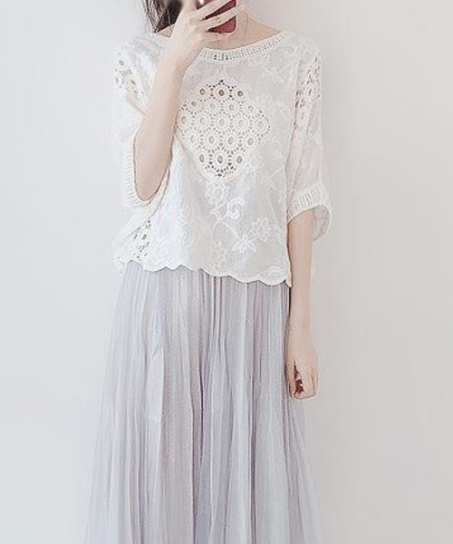 CADBURY（キャドバリー）の「ケミカルレース半袖トップス（その他トップス・レディース・ホワイト・FREE）」の2枚目の写真