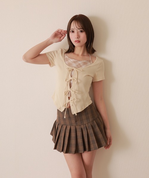 M DOLLY(エムドリー)の「check inner docking tops/チェックインナードッキングトップス(Tシャツ/カットソー・レディース・アイボリー/ブルーグレー/グレー・FREE)」の7枚目の写真
