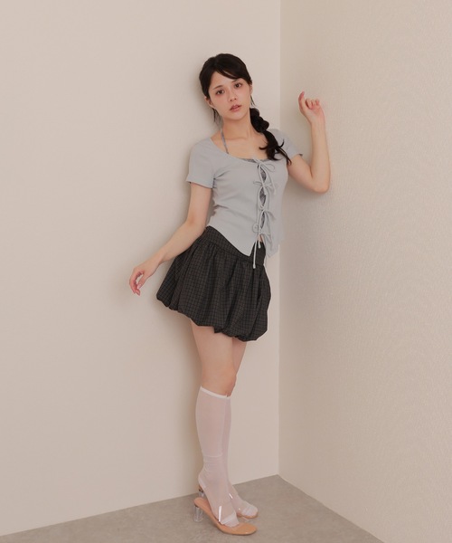 M DOLLY(エムドリー)の「check inner docking tops/チェックインナードッキングトップス(Tシャツ/カットソー・レディース・アイボリー/ブルーグレー/グレー・FREE)」の19枚目の写真