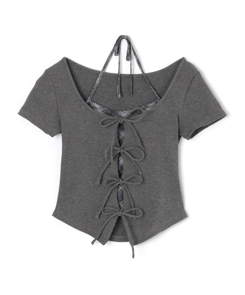 M DOLLY(エムドリー)の「check inner docking tops/チェックインナードッキングトップス(Tシャツ/カットソー・レディース・アイボリー/ブルーグレー/グレー・FREE)」の20枚目の写真