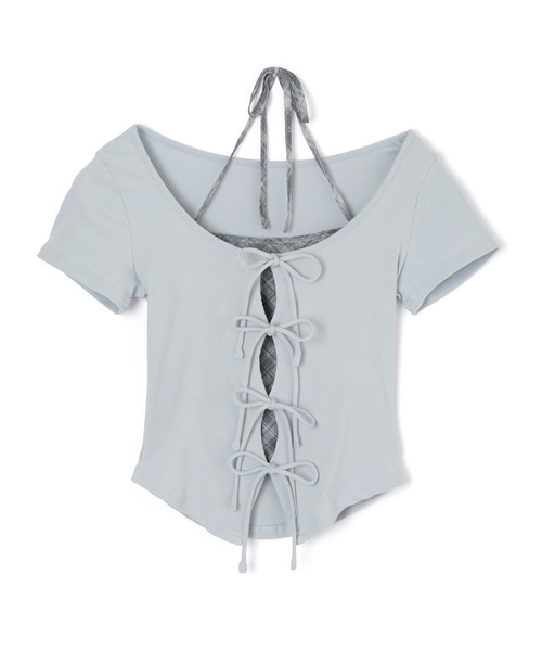 M DOLLY(エムドリー)の「check inner docking tops/チェックインナードッキングトップス(Tシャツ/カットソー・レディース・アイボリー/ブルーグレー/グレー・FREE)」の21枚目の写真