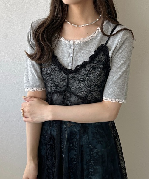 apres jour clair（アプレジュールクレア）の「【apres jour clair】アソートレースヘンリートップス【4周年記念アイテム】（Tシャツ/カットソー・レディース・ネイビー/アイボリー/その他/杢グレー/ホワイト系その他2・X-LARGE/フリー）」の4枚目の写真